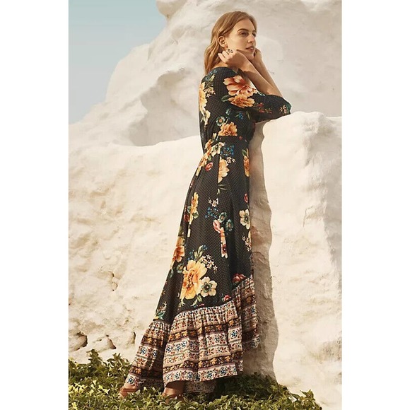 Farm Rio Anthropologie Majorca Wrap Dress Hi Lo Floral Boho Women's Size Small - Picture 16 of 16